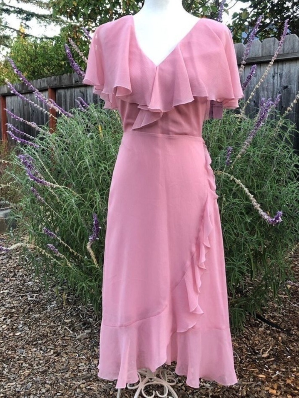 Warehouse Pink Soft Ruffle Midi Dress - Size 4